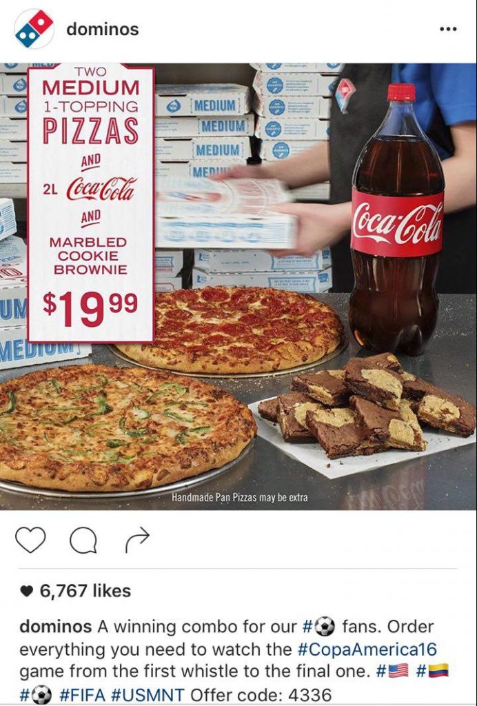 Dominos Post with useful hashtags